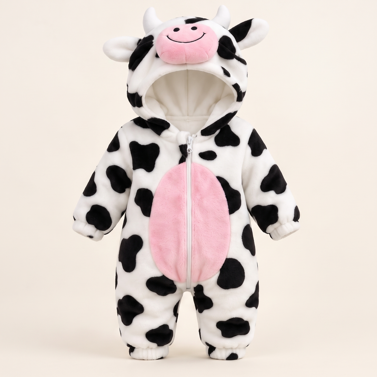 Mimiloop Cow Hooded Baby Onesie - Front View
