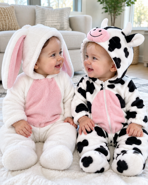 Two babies together in Mimiloop onesies